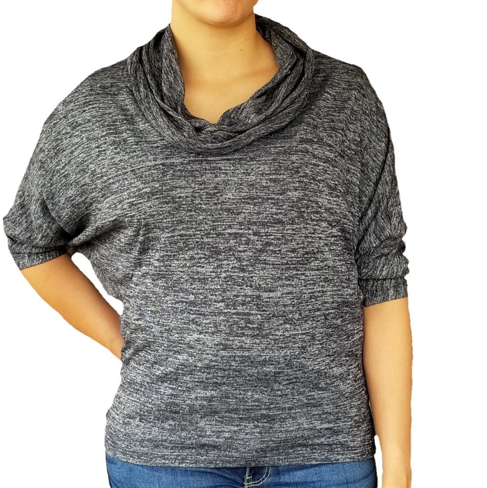 Olivia Moon Heathered Batwing Cowl Neck Blouse